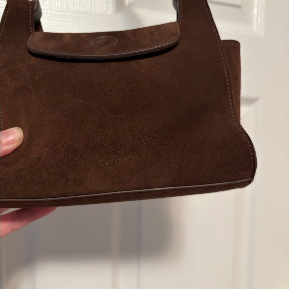 Cuyana Mini Double Loop Suede Crossbody Bag Chocolate Brown - Picture 6 of 12